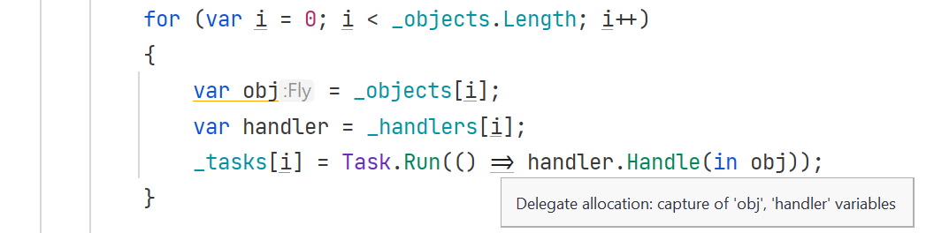 Уведомление о closure в IDE Rider