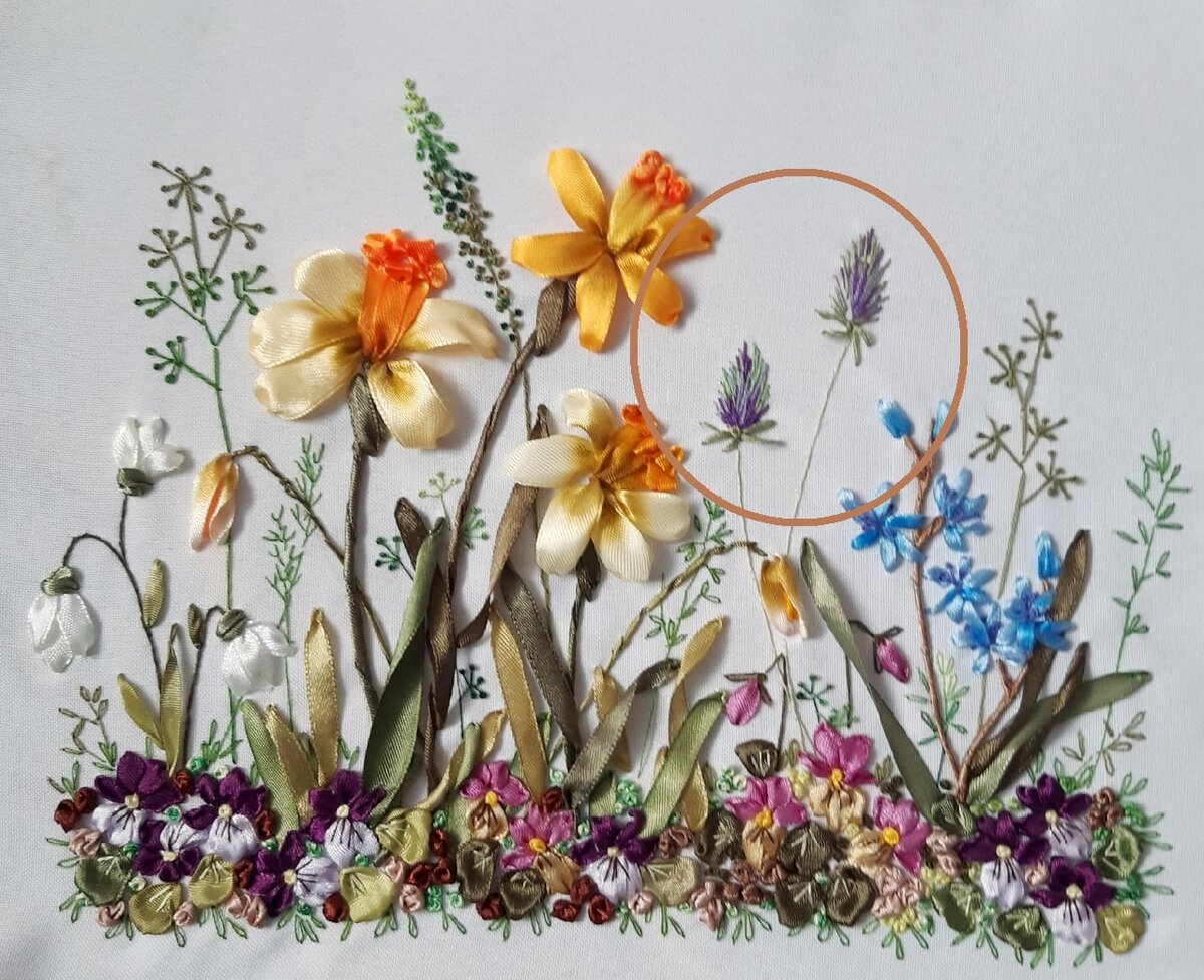 Вышивка лентами. Весенняя поляна.