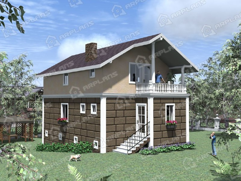 Фото 1 трёхэтажного дома из газобетона с 3 спальнями, балконом, кабинетом и газовой котельной. Общая площадь 300 кв м. Источник arplans.ru