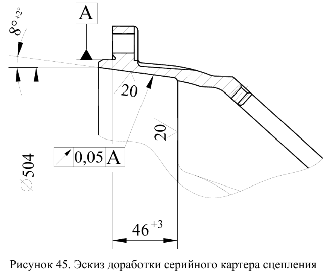 Эскиз доработки картера сцепления для однодискового сцепления