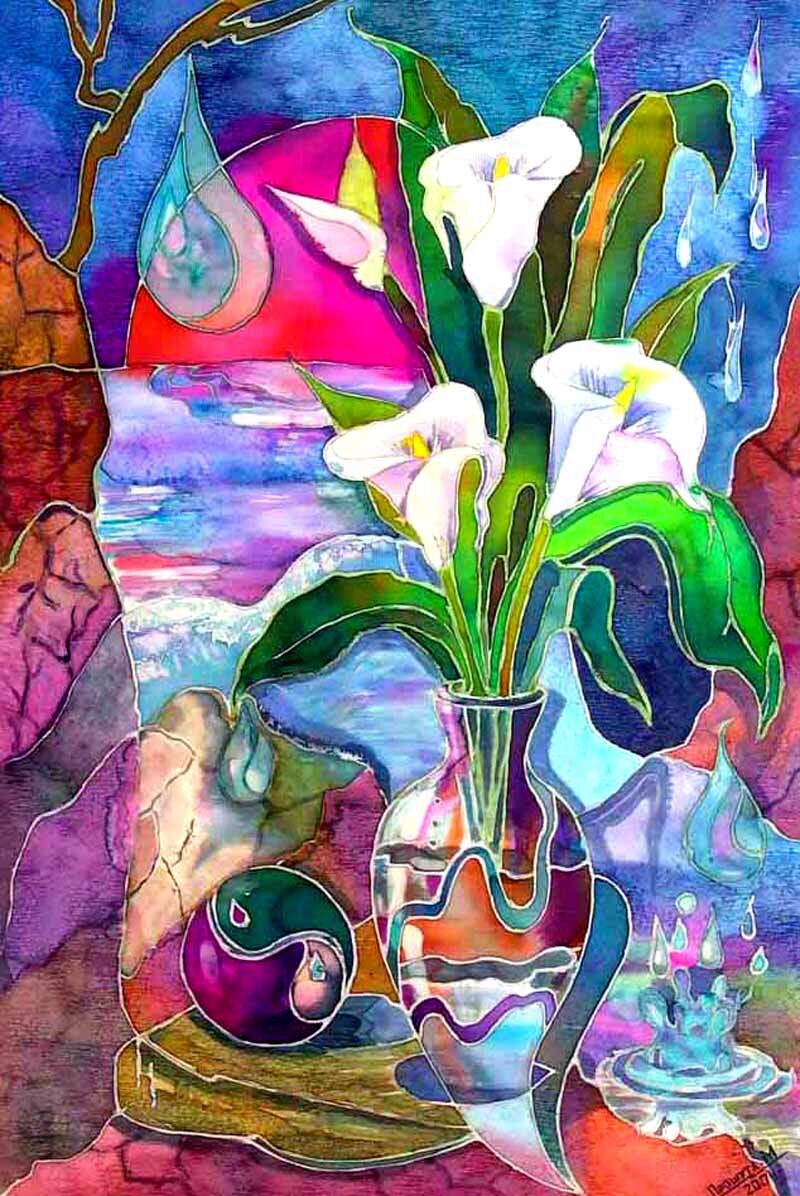 Батик " Разные миры" Материал: шелк, акрил. Художник Мария Прошута