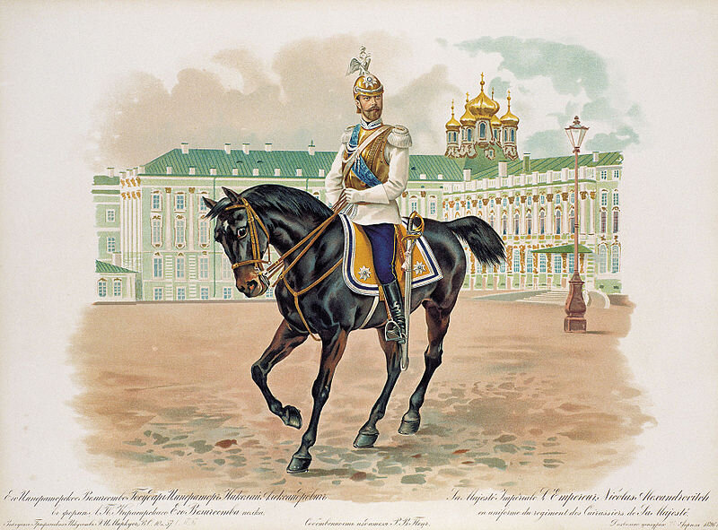 Николай II в форме Лейб-гвардии Кирасирского Его Величества полка (1896 год).