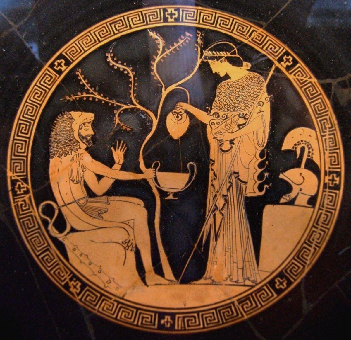 Геракл дарит золотые яблоки Афине - Античная вазопись