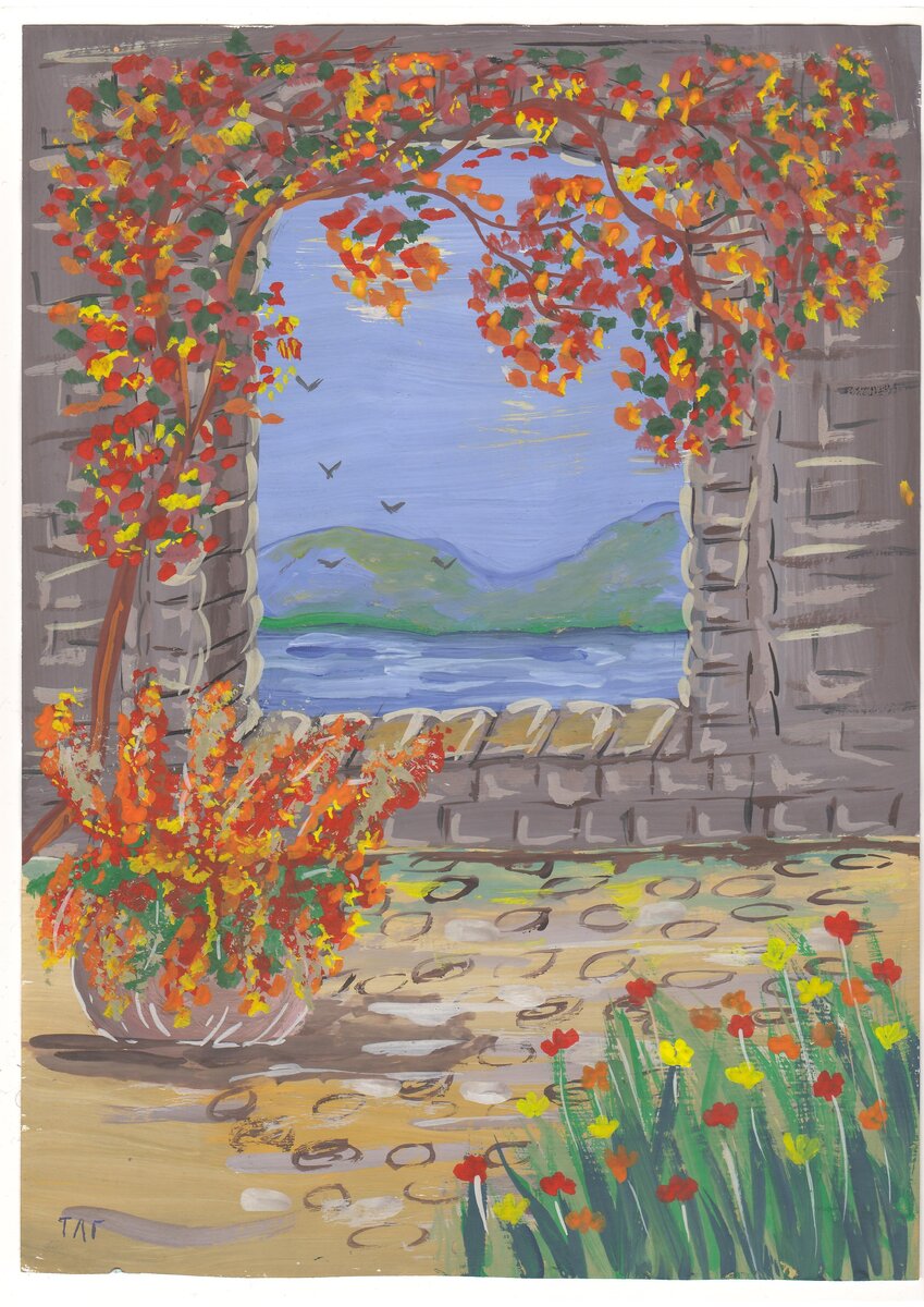 Мой первый рисунок "Итальянский дворик" (гуашь)