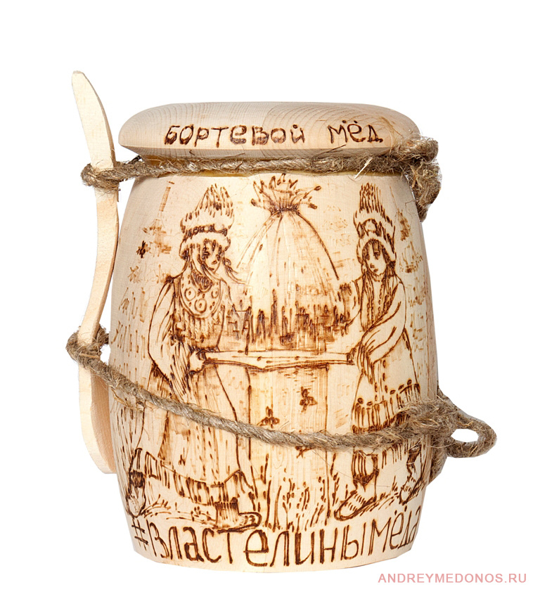 Дикий бортевой мёд в кедровом бочонке