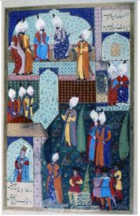 Приём Ибрагимом-пашой австрийского посла.
Сулейманнаме, TSM H1517, f.328a