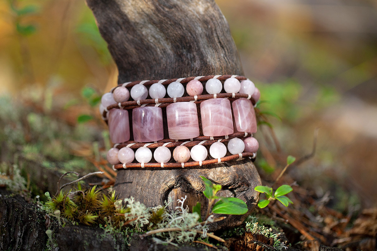 Браслет Нанен из розового кварца Мадагаскар и родонита. Премиум коллекция "Лесная Сказка". Авторские украшения ручной работы My lovely SPIRIT.
