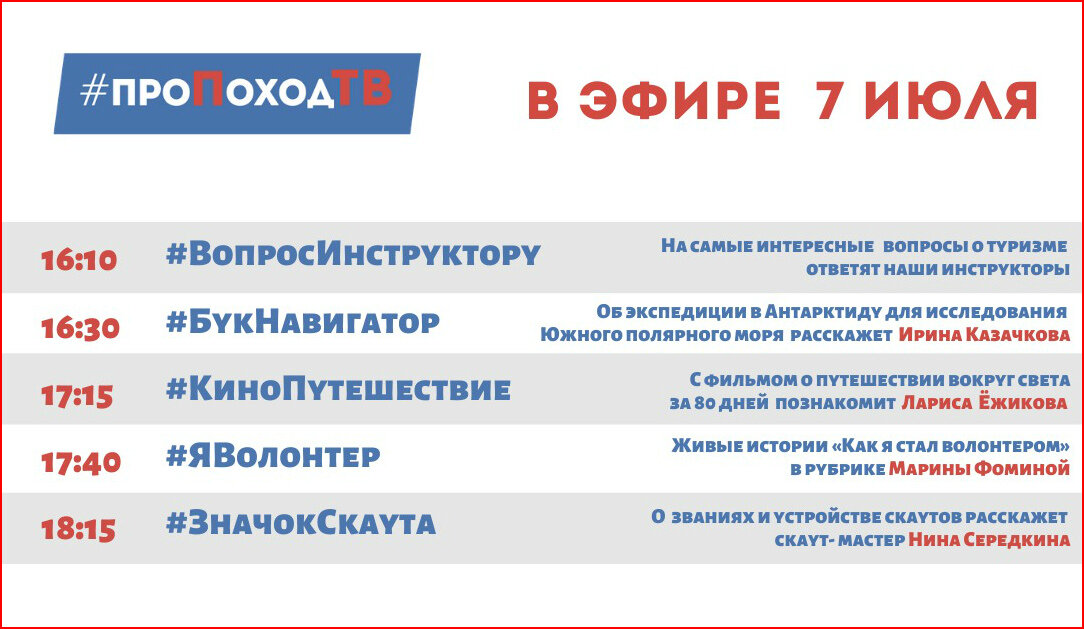 Про поход ТВ. Лаборатория путешествий. Большое приключение. Программа передач