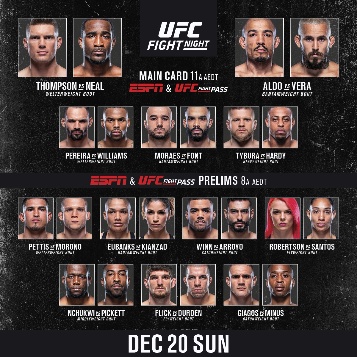 Полный кард боёв UFC Fight Night 183