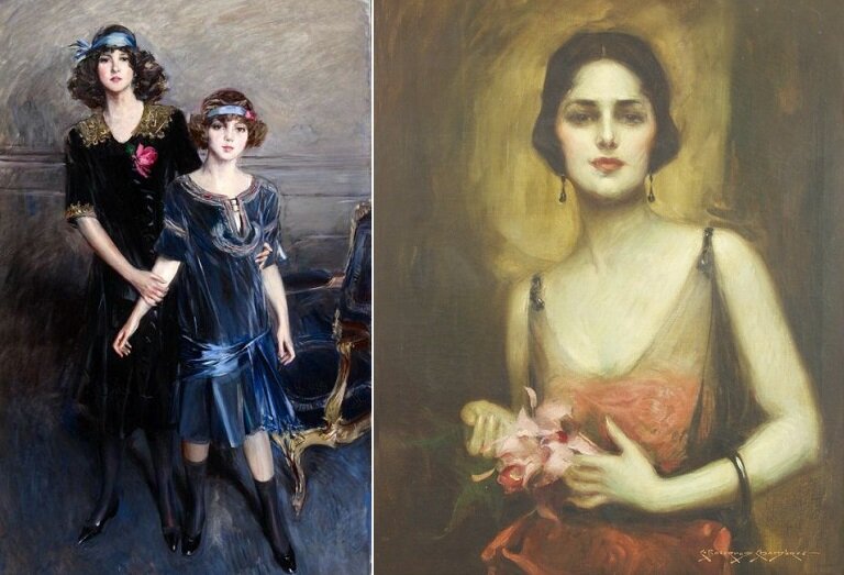 Джованни Болдини. Сестры Мюриэль и Конси Вандербильт. 1913 год; Charles Bosseron Chambers. Портрет Мюриэль Вандербильт. 1920-е годы. Источник - https://www.pinterest.ru/ 