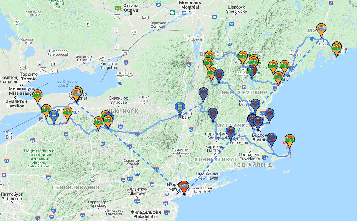 Вот так выглядит наш запланированный маршрут на сайте routes.global