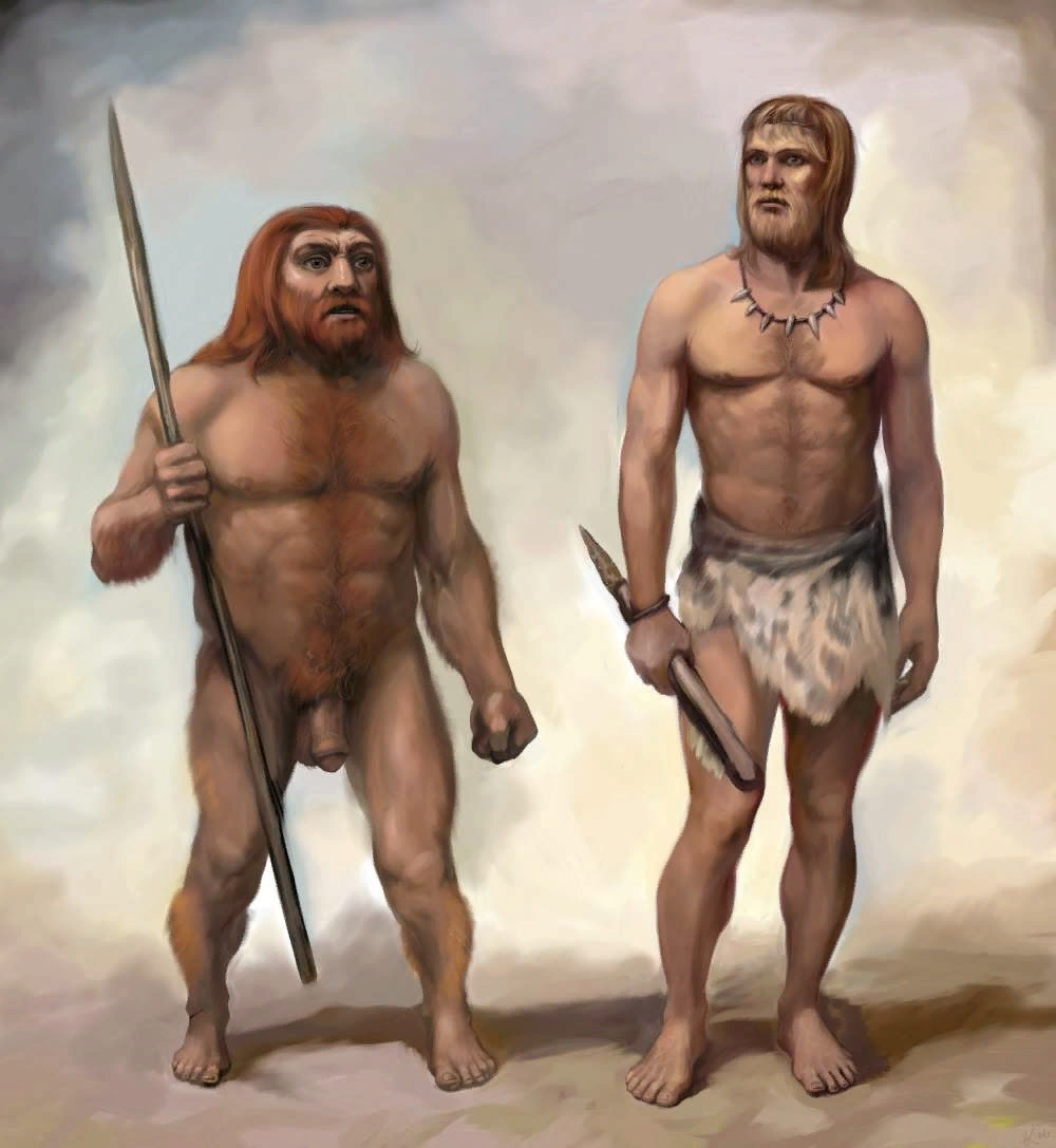 Первобытный мужчина. Неандерталец и кроманьонец. Кроманьонец неандерталец сапиенс сапиенс. Неандертальцы кроманьонцы сапиенс. Неандерталец и хомо сапиенс.