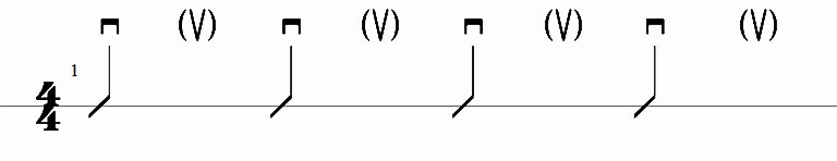 п - удар медиатора вниз, v - проносим медиатор вверх (не касаясь струн) 