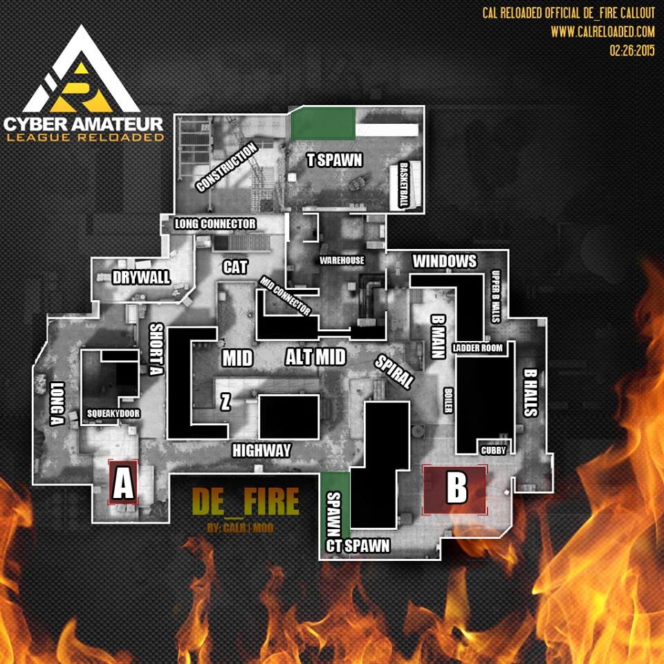 English:
This map is a card for a typical MM regime. No interaction with the map no beautiful views. Map tied for eSports, but because her excellent balance of parties and good location points for the explosion. On the map complied with classic style, like something on the map Dust / Dust 2.
Balance command: Excellent
Link to map:de_fire 
Работа из Мастерской для Counter-Strike: Global Offensive
Автор: Moo
Up and coming competitive map de_fire This map is based off of an old map de_cpl_fire. Many things have changed including the layout to produce a much better competitive map. Please subscribe and check it out !!
Personal evaluation of the author: 7\10
