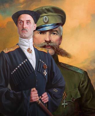 Барон П.Н.Врангель (1878-1928) (в черкеске с кинжалом) и К.К.Мамонтов (1869-1920)