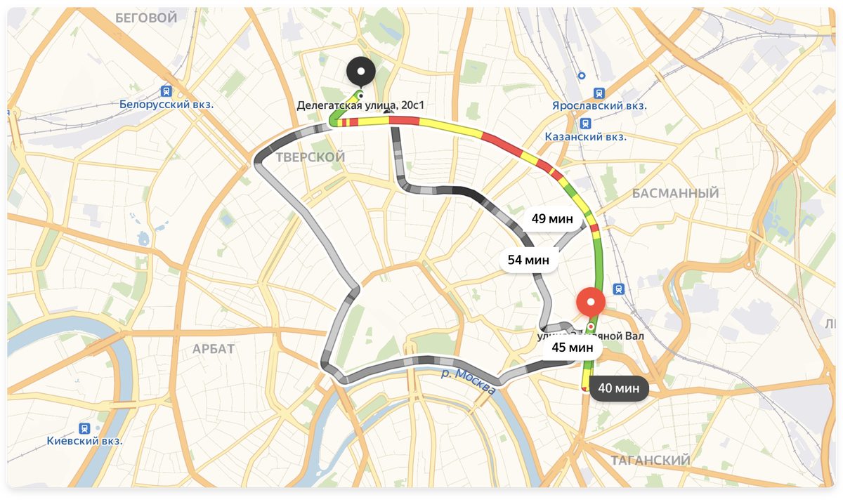 Эта дорога без пробок займёт 8 минут, с пробками более 40 минут 