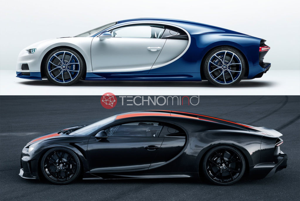 Серийный Chiron вверху, и новый прототип внизу. Мастшаб одинаковый.