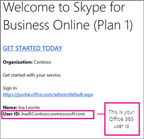 Найдите свой идентификатор пользователя Microsoft 365 или Office 365 (например, Rob@fourthcoffee.com ). Вы получили сообщение электронной почты от группы Microsoft Online Services, в которой содержится идентификатор пользователя Microsoft 365 или Office 365, созданный при приобретении Skype для бизнеса Online. Это сообщение выглядит примерно так: