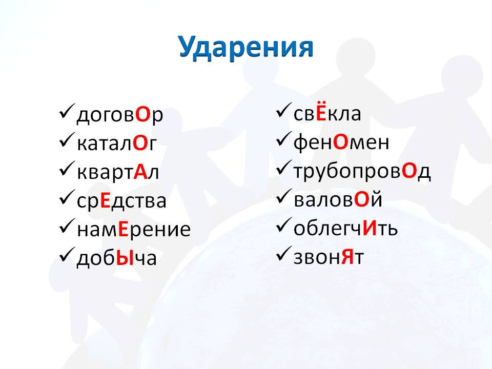 Русский ударение в слове на какой. Ударения в словах. Правильное ударение в словах. Ударение в слове договор. Слова смправильным ударением