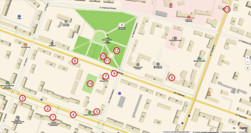 Рис. 146 – Схема проанализированных специалистами  ОО «Справедливая защита» попаданий, г. Горловка, 27.07.2014