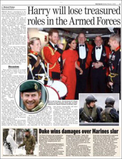 Королевский корреспондент Daily Express Ричард Палмер опубликовал вчера статью, в которой утверждает: по совокупности обстоятельств (среди которых странная «победа» в суде занимает отнюдь не главенствующее положение) можно предполагать, что принц Гарри вскоре лишится всех почетных воинских должностей. Анонс статьи в твиттере Ричарда Палмера (https://twitter.com/RoyalReporter)