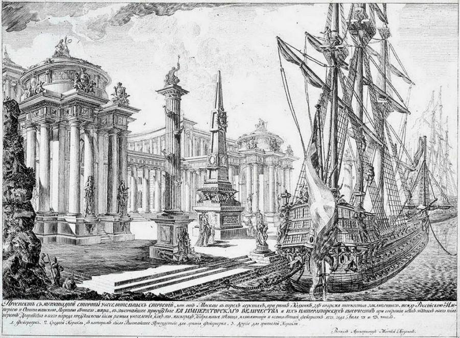 Увеселительные строения на Ходынском поле в МОСКВЕ.  Казаков Матвей Федорович. 1774—1775,  тушь, перо  Из открытых источников яндекс-картинки