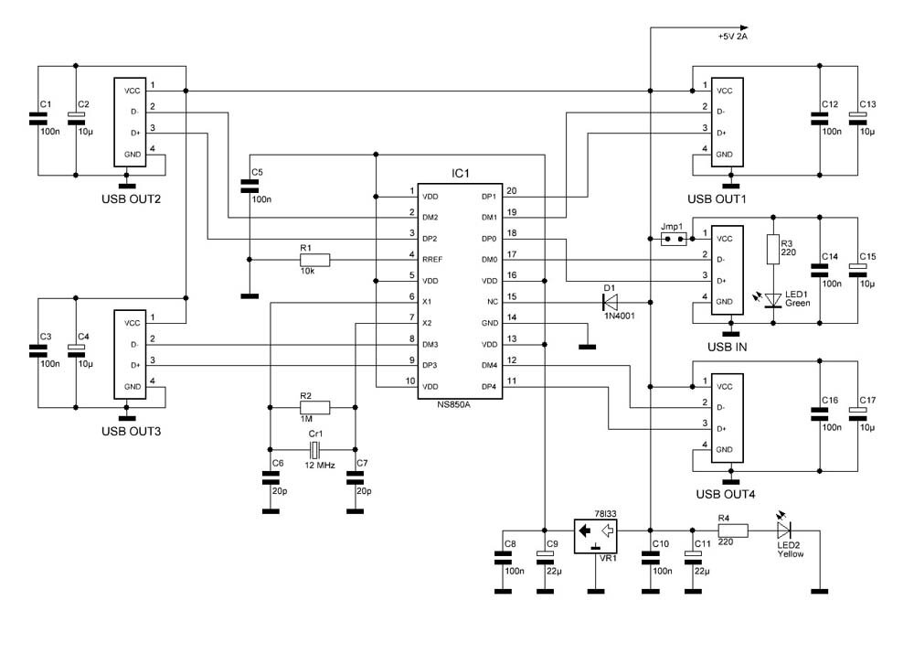 Usb хаб схема принципиальная