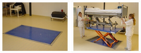 Подъемный стол для мытья каталок в больнице