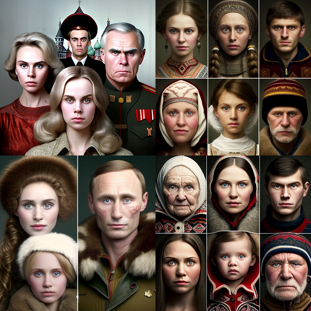 Как нейросеть Меню Midjourney видит Россиян (в посте есть, еще больше фотографии)
