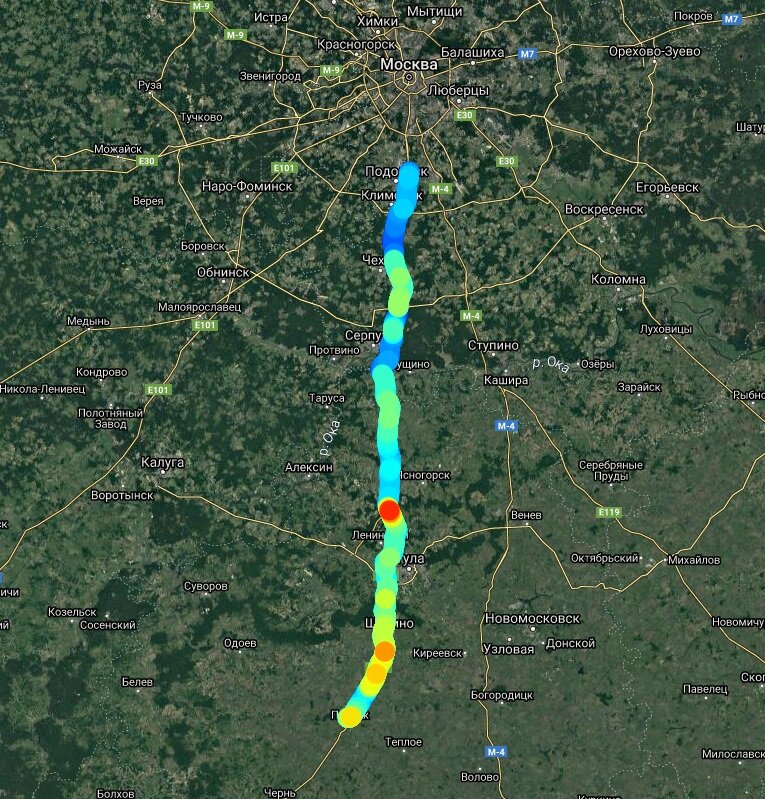 Полная гамма-съёмка местности Москва - Плавск.