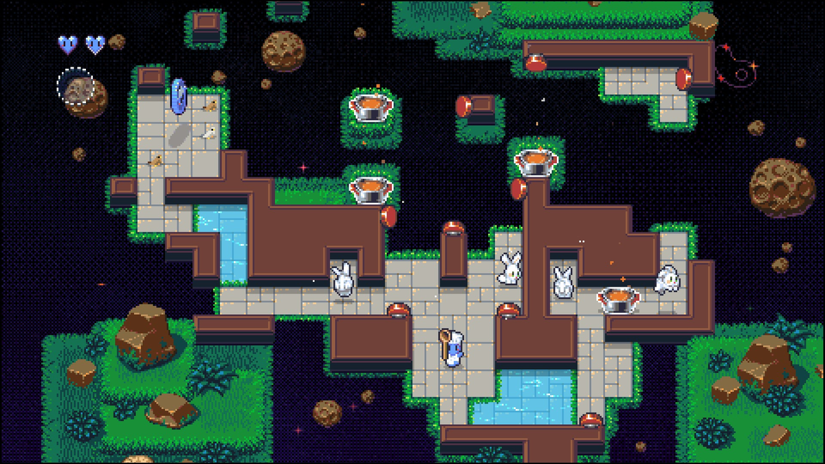 Если кролик увидит героя, то побежит в его сторону, что иногда нужно для решения пазлов.