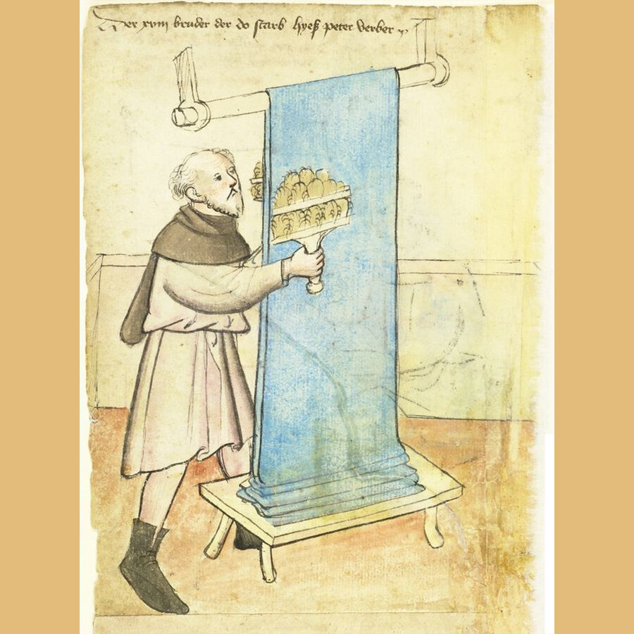 Чесание шерстяной ткани ворсянкой. Домовая книга Менделя, 1425 год.