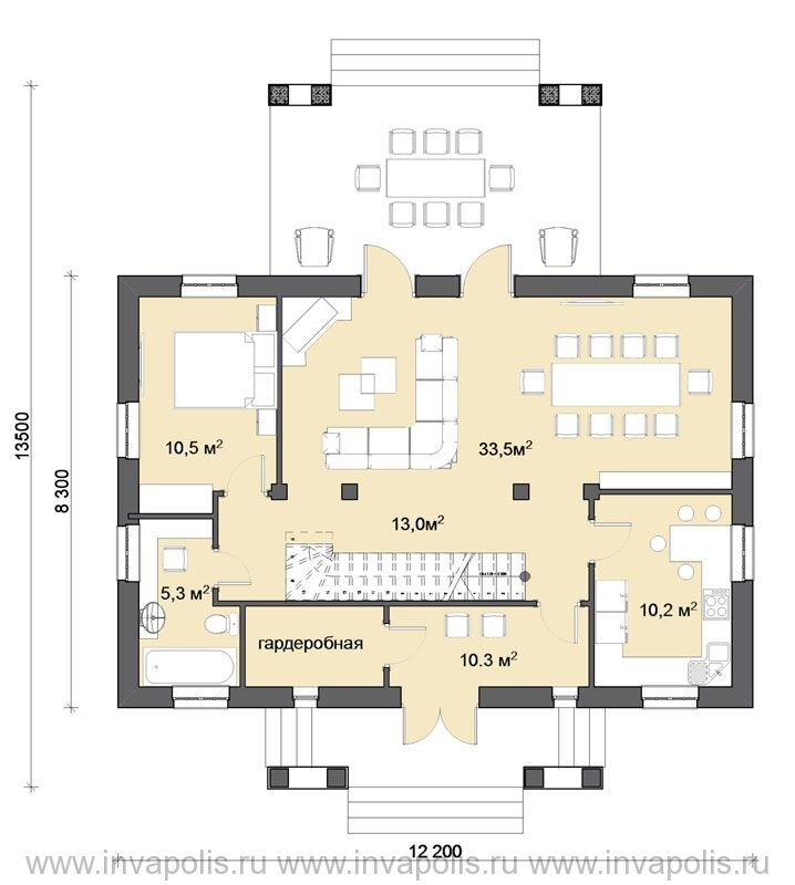 Вариант плана с одной спальней и изолированной кухней