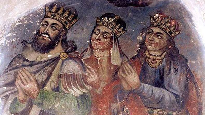 Семья царя Трдата III. Роспись в Эчмиадзинском соборе, 18 век.