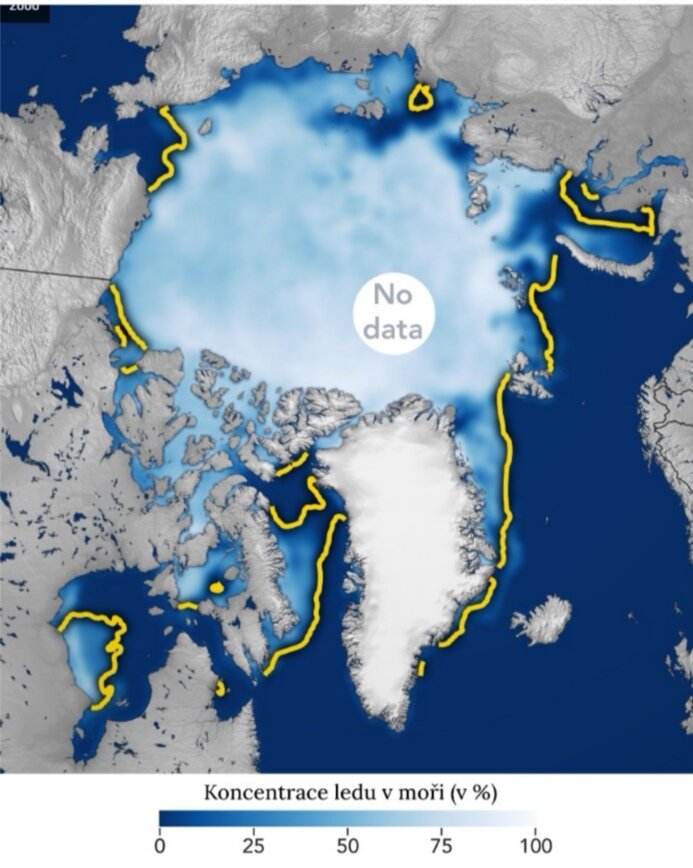 Концентрация льда в море на 2000-1 год.