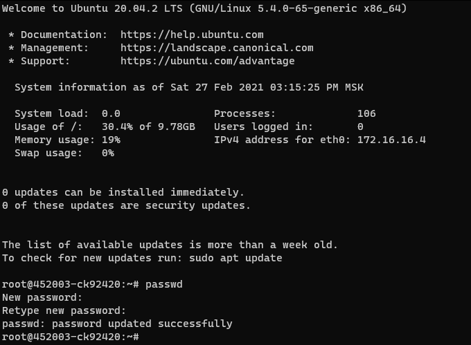 Терминал Ubuntu Server