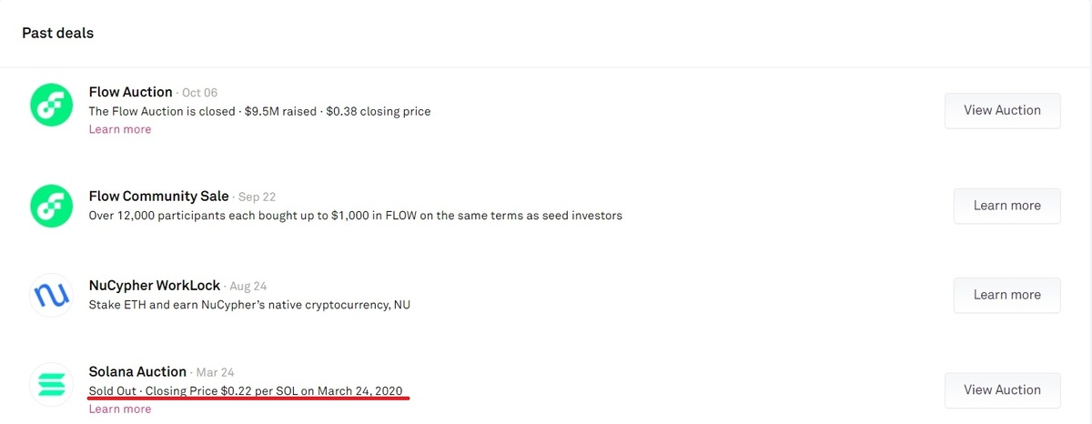 Подчеркнута красным цена 1 Sol на пре-сейле