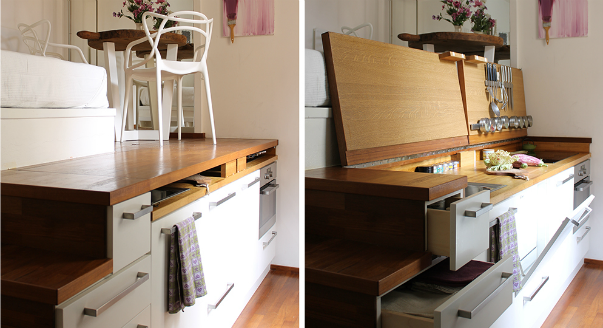 Наверное, жить круглый год на 15 метрах, даже при идеальной планировке, было бы утомительно. Но как «штаб-квартира» в городе эта квартира просто идеальна. Много ли нужно человеку, который приходит домой только переночевать. Все выходные Сильвана с мужем проводят в своем загородном доме под Миланом.