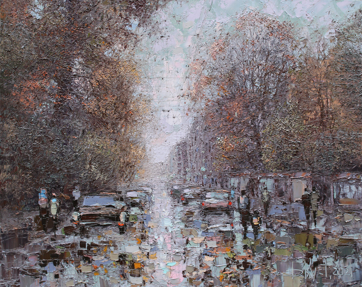 Дмитрий Кустанович. Городской октябрь, 60x75 см, 2021