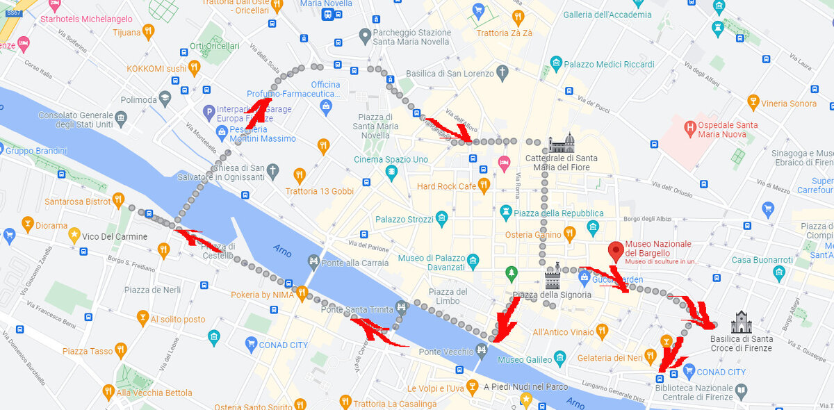 Ход нумерации домов во Флоренции, введенный Элизой Бонапарт