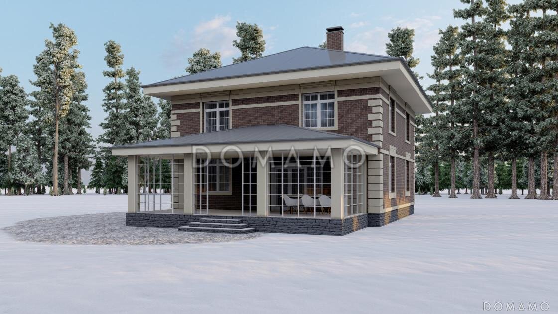 Проект D4237 — двухэтажный дом с кабинетом, террасой и четырьмя спальнями 