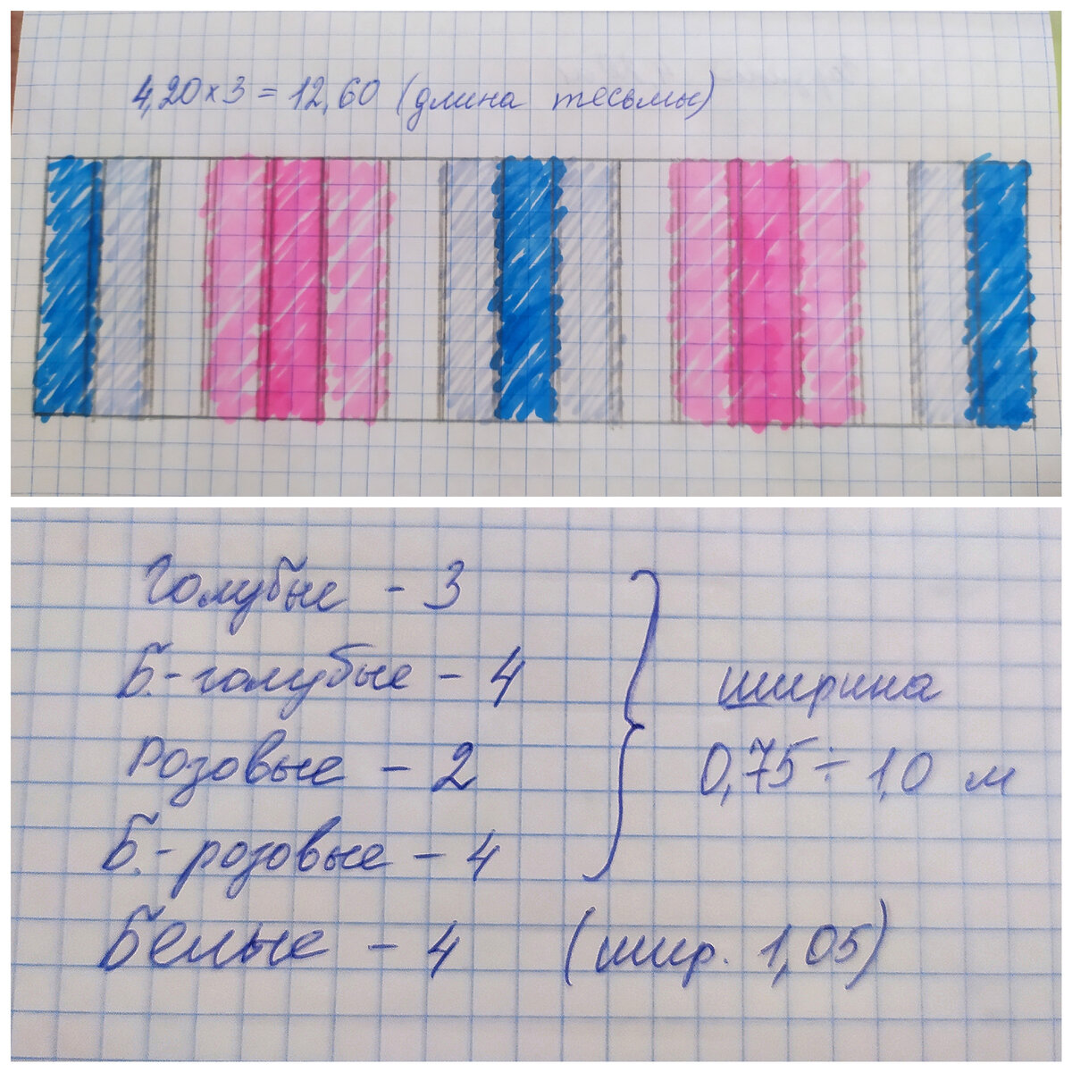 Штора состоит из отдельных полотнищ, собранных вместе на одной тесьме. У меня это 17 полотнищ. Если посчитать ширину одного, получается 75см. Полотнища я располагала с заходом друг на друга на 5-10см. Значит кроить нужно полосы шириной  около 1метр.