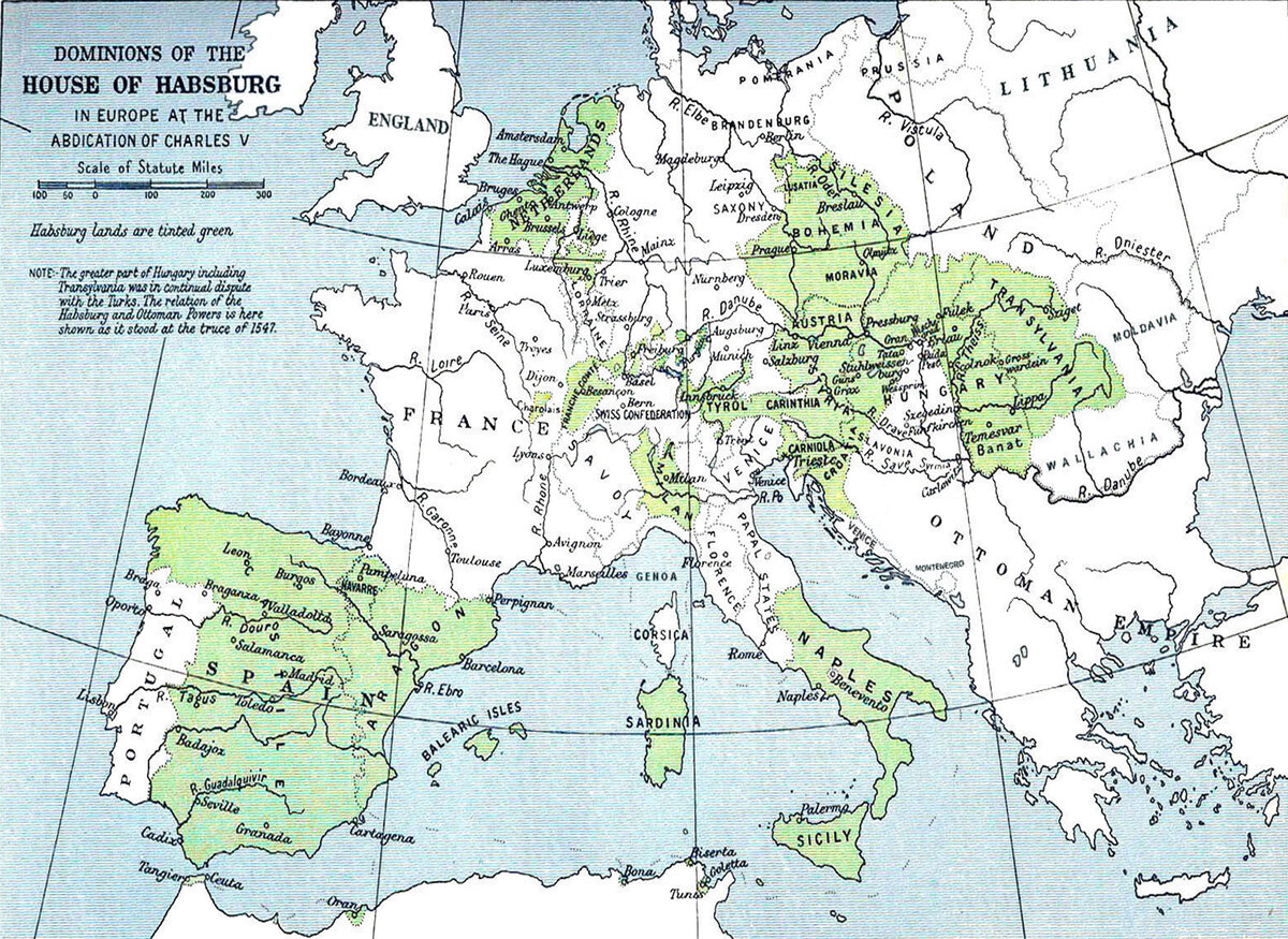 Владения габсбургов в 16 веке контурная карта