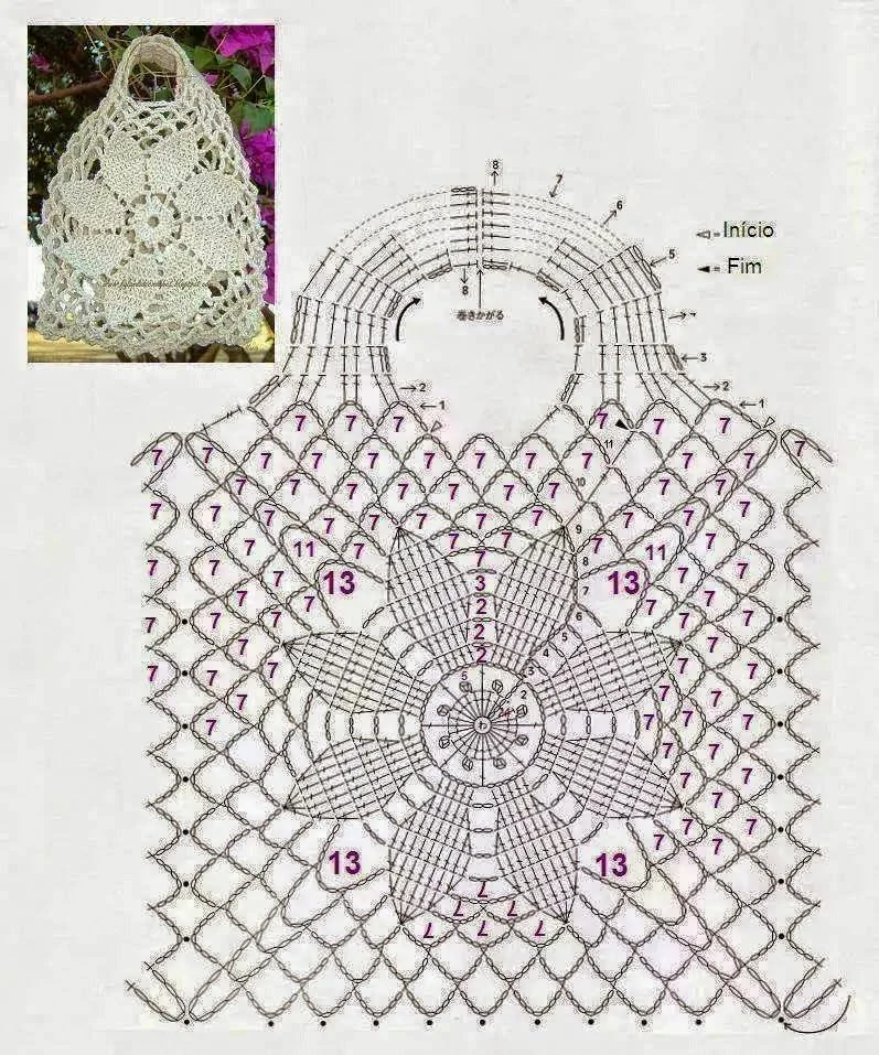 Сиреневая ажурная сумка. Предлагаю вам связать сумку на лето (схемы узоров | Instagram
