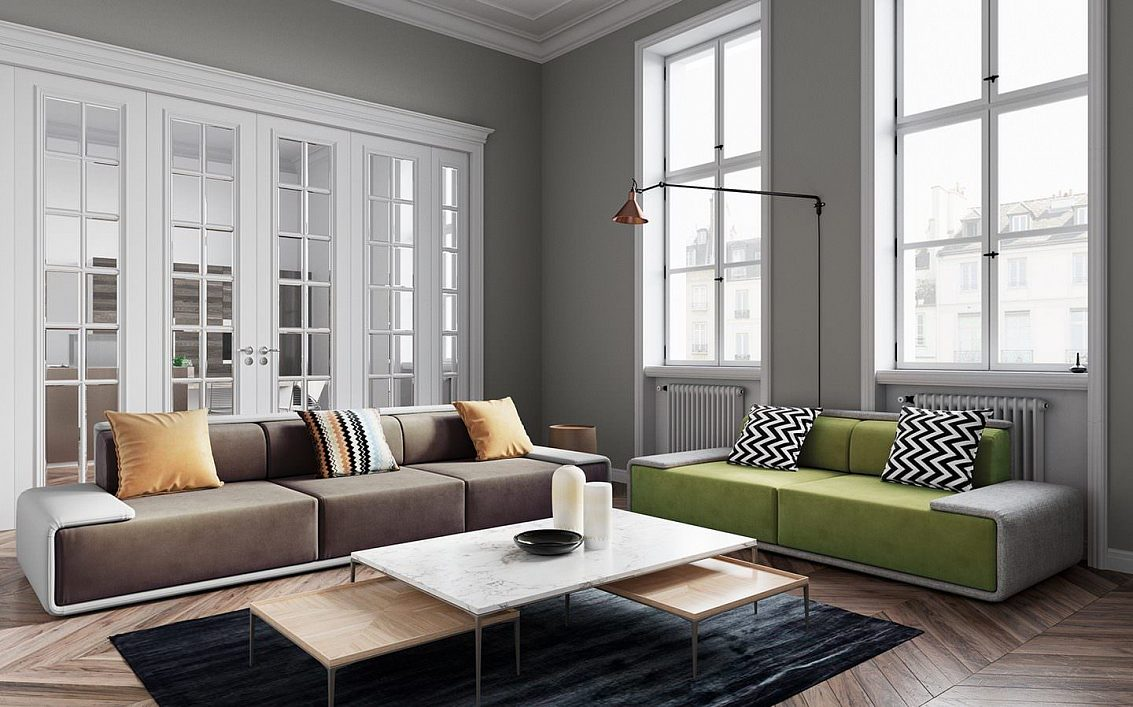 Трехмодульный прямой и двухмодульный прямой диван BRADLEY 9