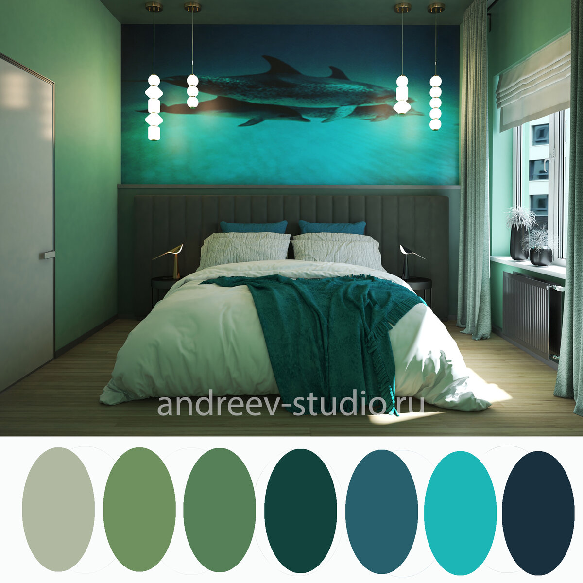 Переход от холодного зелёного к синему создаёт атмосферу, благоприятствующую сонному отдыху (3д-фото авторов).