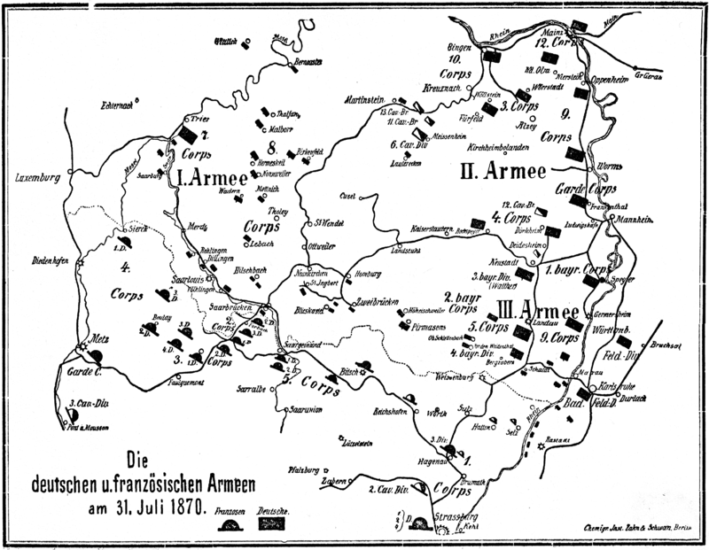 Карта германских и французских армий 31 июля 1870 