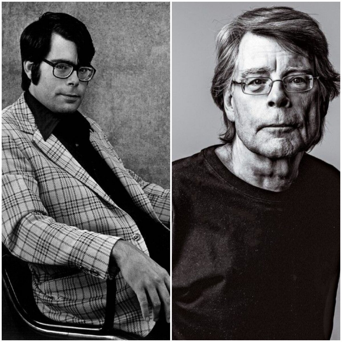 Стивен Кинг в молодости и в наши дни