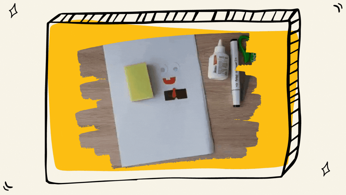 Приклейте все элементы как это показано на видео.