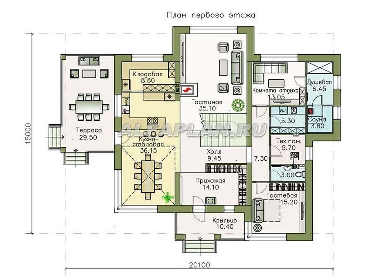 Проект загородного дома «Луара» 714а, 320 м2, 3(4) спальни  (мастер-спальня), двусветная столовая | Популярные проекты домов Альфаплан  | Дзен